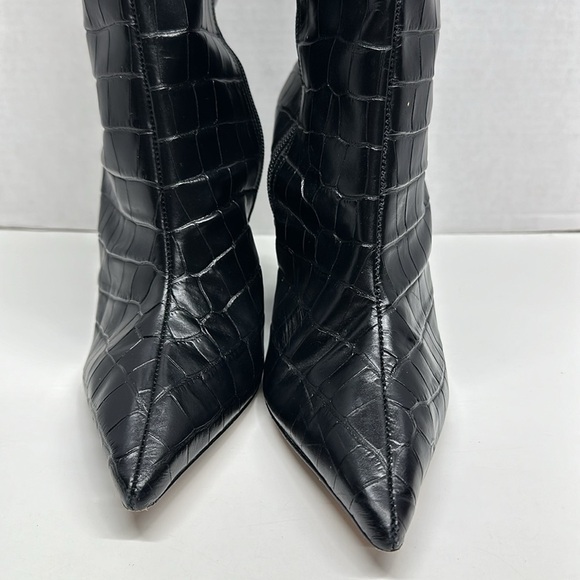SCHUTZ  Asya Up Crocodile Embossed Leather Wedge High Heel Boot Boots Black 10 - Picture 4 of 10
